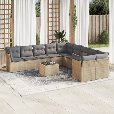 11 Piece Garden Sofa Set with Cushions Beige Poly Rattan Payday Deals