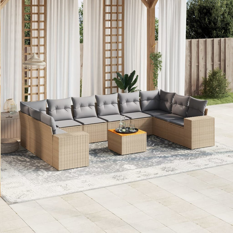 11 Piece Garden Sofa Set with Cushions Beige Poly Rattan Payday Deals