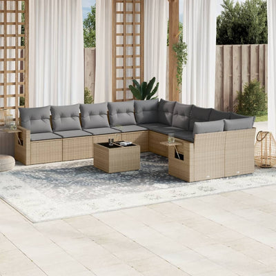 11 Piece Garden Sofa Set with Cushions Beige Poly Rattan Payday Deals