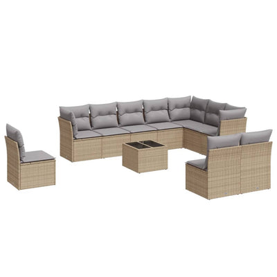 11 Piece Garden Sofa Set with Cushions Beige Poly Rattan Payday Deals