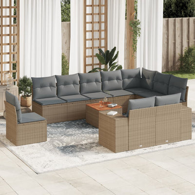 11 Piece Garden Sofa Set with Cushions Beige Poly Rattan