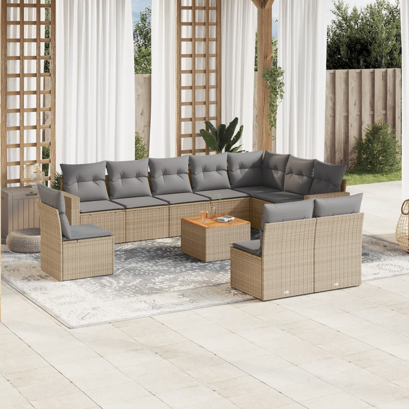 11 Piece Garden Sofa Set with Cushions Beige Poly Rattan Payday Deals