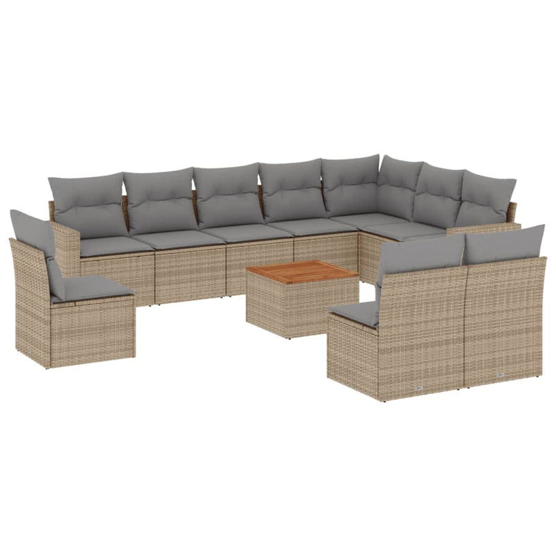 11 Piece Garden Sofa Set with Cushions Beige Poly Rattan Payday Deals