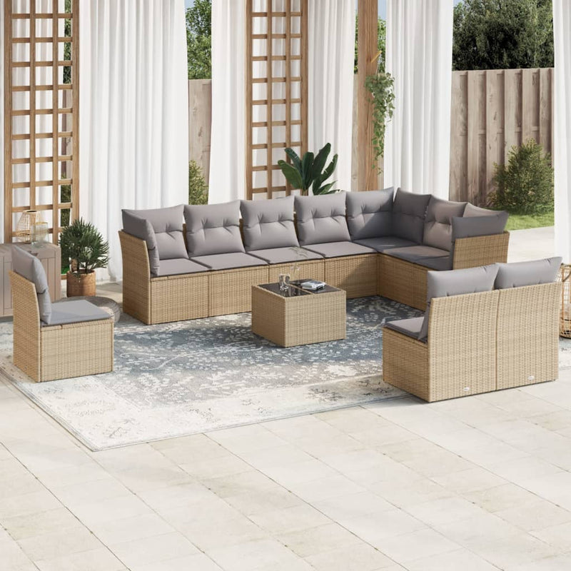 11 Piece Garden Sofa Set with Cushions Beige Poly Rattan Payday Deals