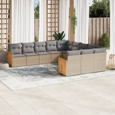 11 Piece Garden Sofa Set with Cushions Beige Poly Rattan Payday Deals