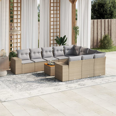 11 Piece Garden Sofa Set with Cushions Beige Poly Rattan Payday Deals