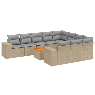 11 Piece Garden Sofa Set with Cushions Beige Poly Rattan Payday Deals