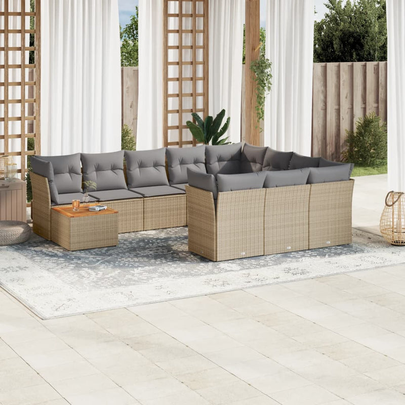 11 Piece Garden Sofa Set with Cushions Beige Poly Rattan Payday Deals