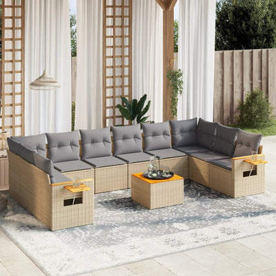 11 Piece Garden Sofa Set with Cushions Beige Poly Rattan Payday Deals