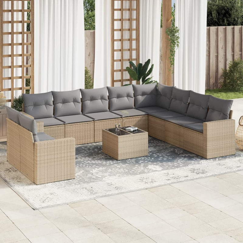 11 Piece Garden Sofa Set with Cushions Beige Poly Rattan Payday Deals