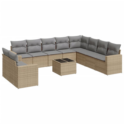 11 Piece Garden Sofa Set with Cushions Beige Poly Rattan Payday Deals