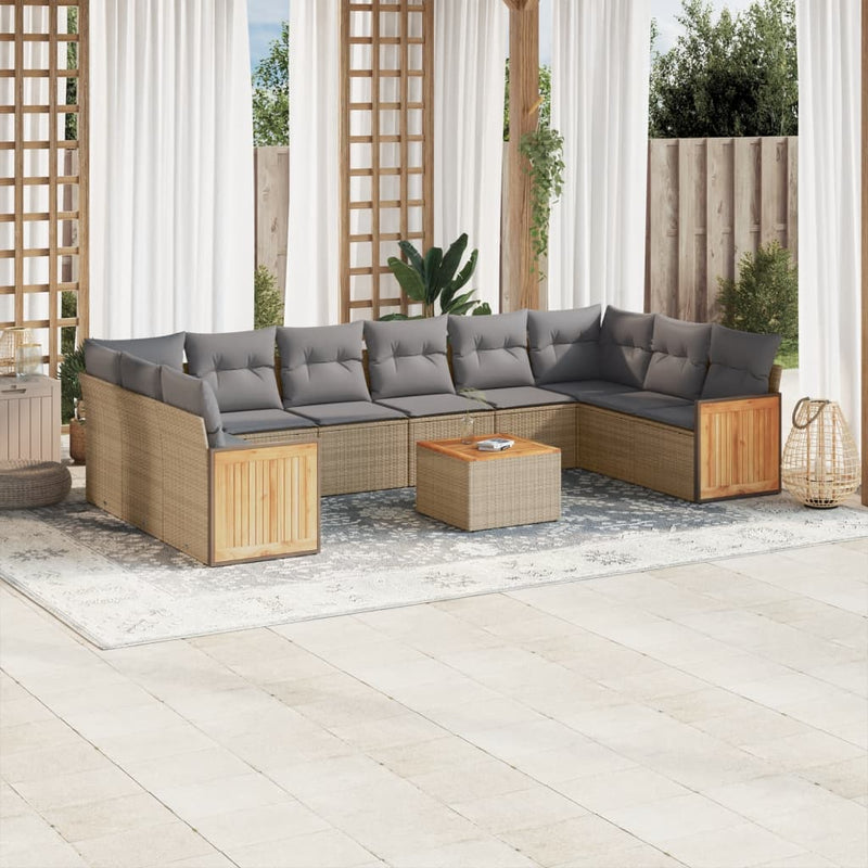 11 Piece Garden Sofa Set with Cushions Beige Poly Rattan Payday Deals