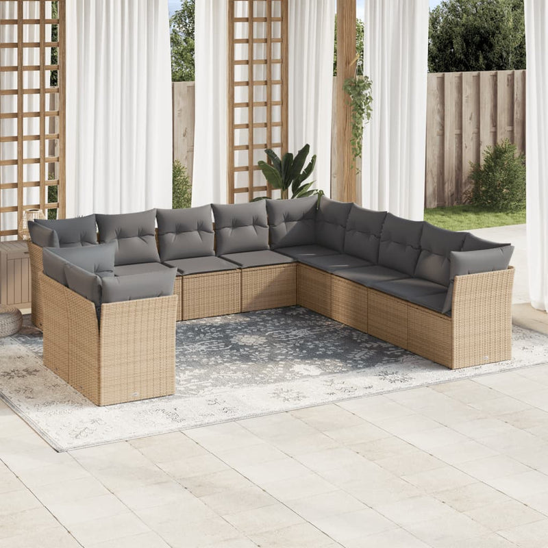 11 Piece Garden Sofa Set with Cushions Beige Poly Rattan Payday Deals