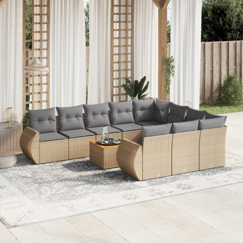 11 Piece Garden Sofa Set with Cushions Beige Poly Rattan Payday Deals