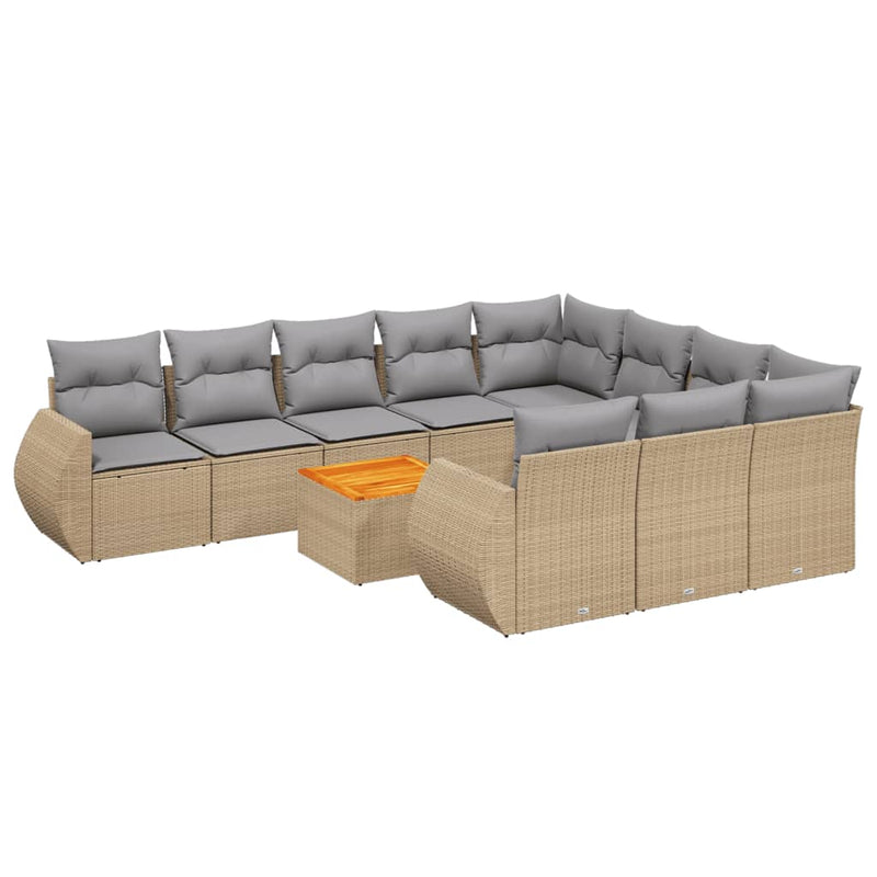 11 Piece Garden Sofa Set with Cushions Beige Poly Rattan Payday Deals