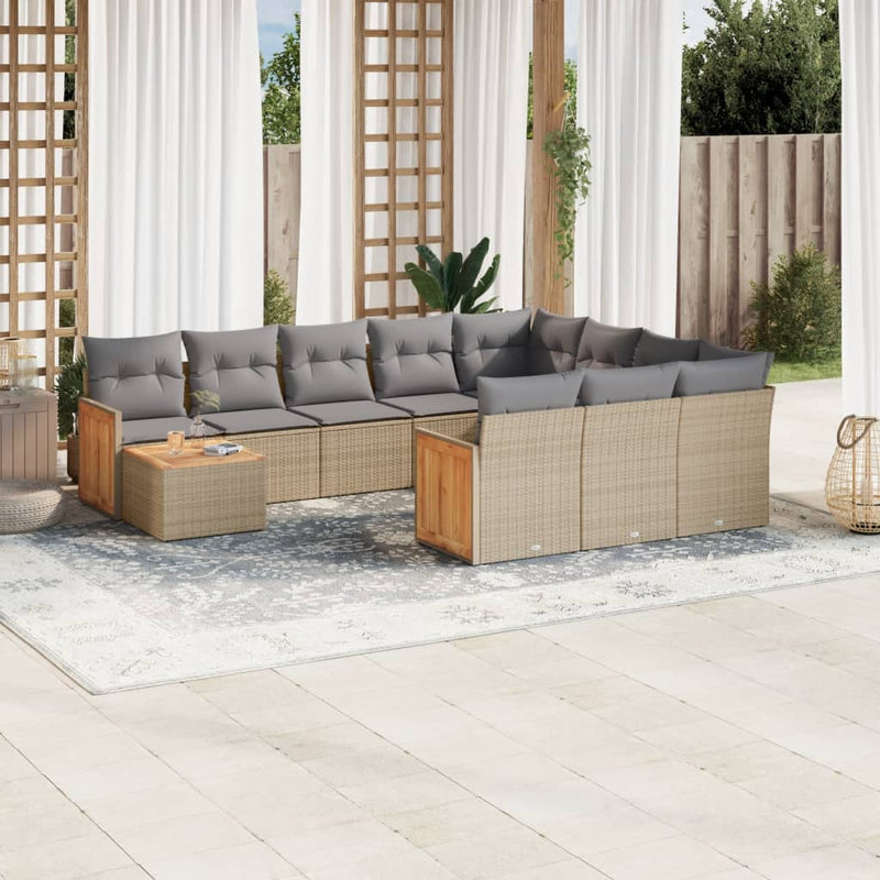 11 Piece Garden Sofa Set with Cushions Beige Poly Rattan Payday Deals