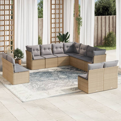 11 Piece Garden Sofa Set with Cushions Beige Poly Rattan Payday Deals