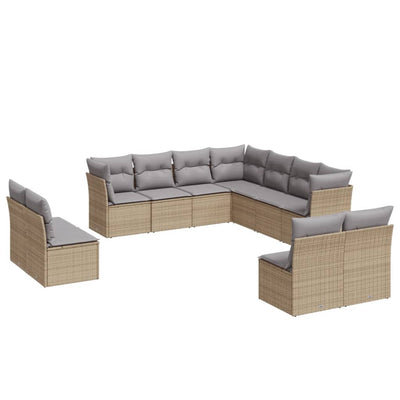 11 Piece Garden Sofa Set with Cushions Beige Poly Rattan Payday Deals