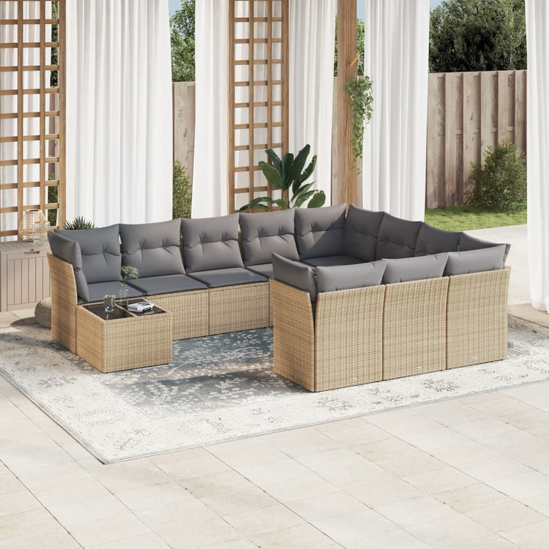 11 Piece Garden Sofa Set with Cushions Beige Poly Rattan Payday Deals