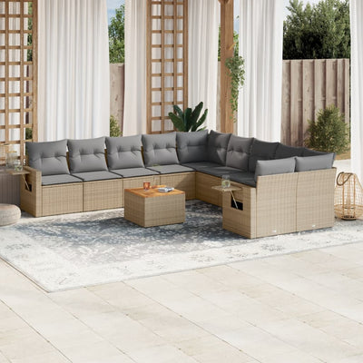 11 Piece Garden Sofa Set with Cushions Beige Poly Rattan Payday Deals