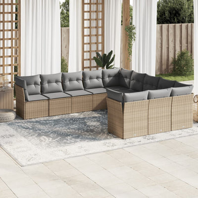 11 Piece Garden Sofa Set with Cushions Beige Poly Rattan