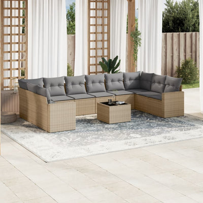 11 Piece Garden Sofa Set with Cushions Beige Poly Rattan Payday Deals