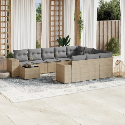 11 Piece Garden Sofa Set with Cushions Beige Poly Rattan Payday Deals