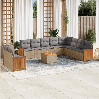 11 Piece Garden Sofa Set with Cushions Beige Poly Rattan Payday Deals