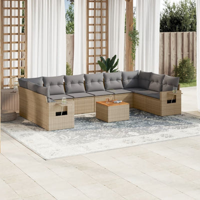 11 Piece Garden Sofa Set with Cushions Beige Poly Rattan Payday Deals