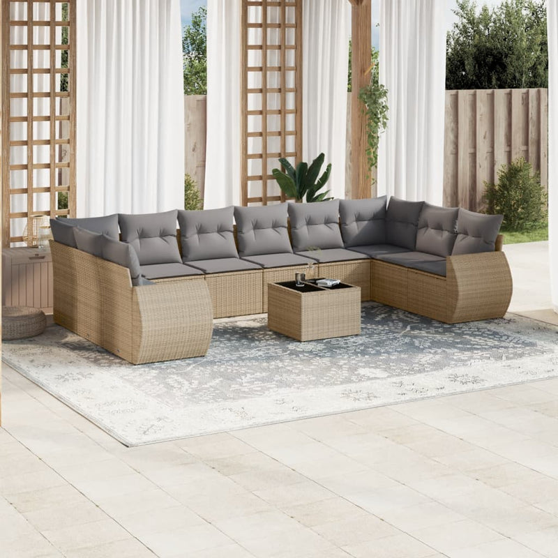 11 Piece Garden Sofa Set with Cushions Beige Poly Rattan Payday Deals