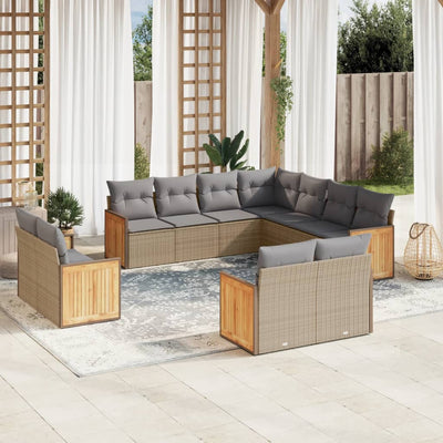 11 Piece Garden Sofa Set with Cushions Beige Poly Rattan Payday Deals