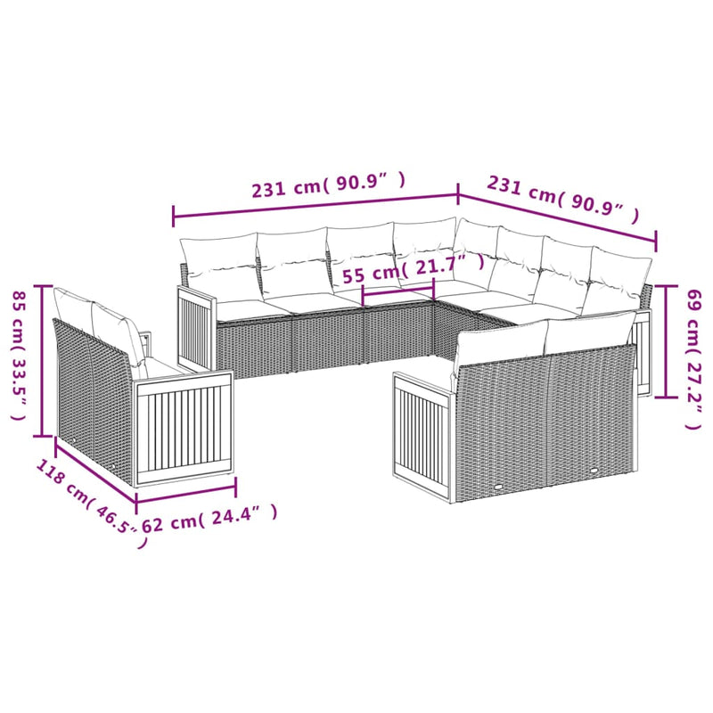 11 Piece Garden Sofa Set with Cushions Beige Poly Rattan Payday Deals