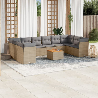 11 Piece Garden Sofa Set with Cushions Beige Poly Rattan Payday Deals