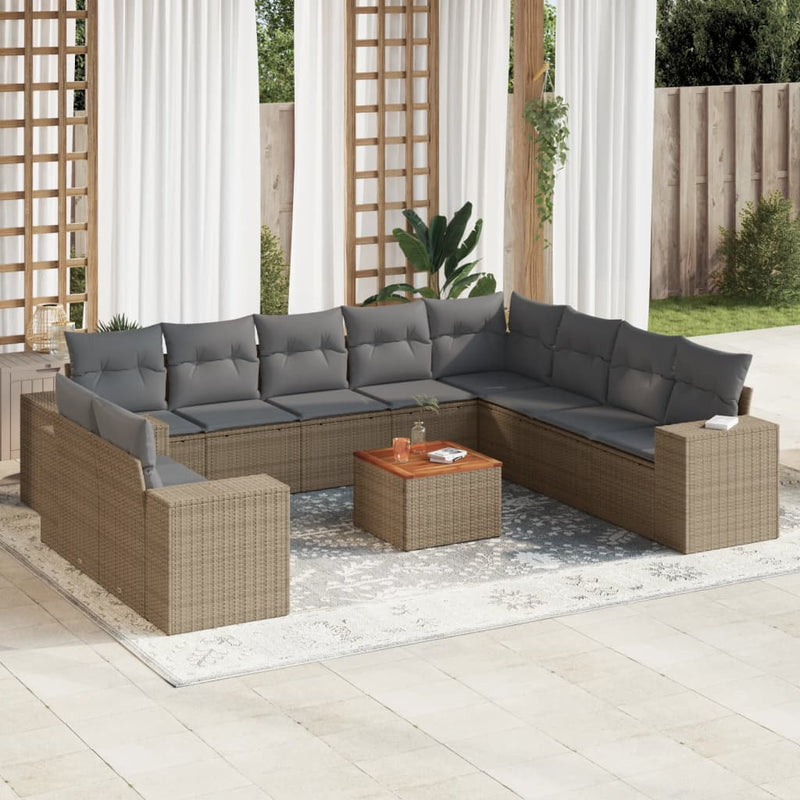 11 Piece Garden Sofa Set with Cushions Beige Poly Rattan Payday Deals