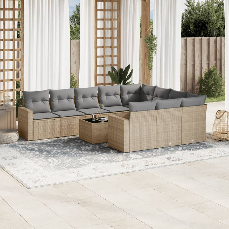 11 Piece Garden Sofa Set with Cushions Beige Poly Rattan Payday Deals