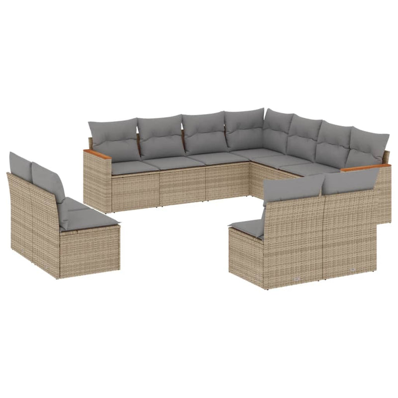 11 Piece Garden Sofa Set with Cushions Beige Poly Rattan Payday Deals