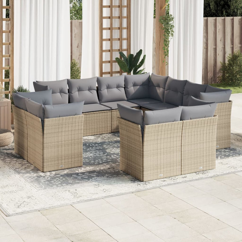 11 Piece Garden Sofa Set with Cushions Beige Poly Rattan Payday Deals