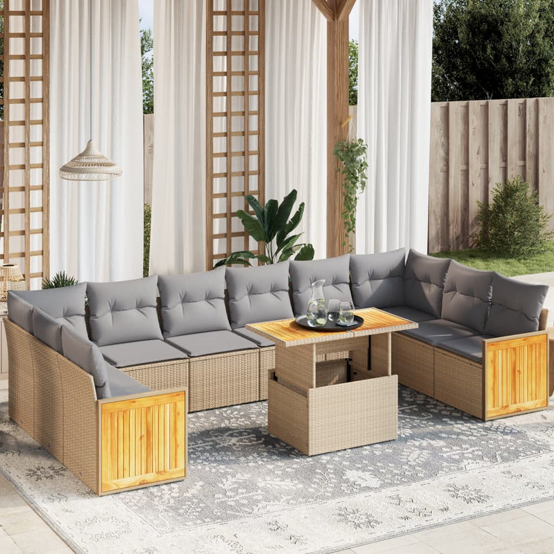 11 Piece Garden Sofa Set with Cushions Beige Poly Rattan Payday Deals