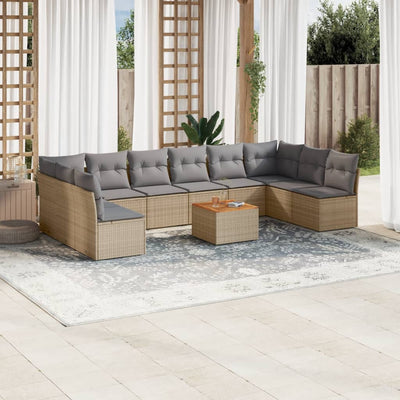 11 Piece Garden Sofa Set with Cushions Beige Poly Rattan