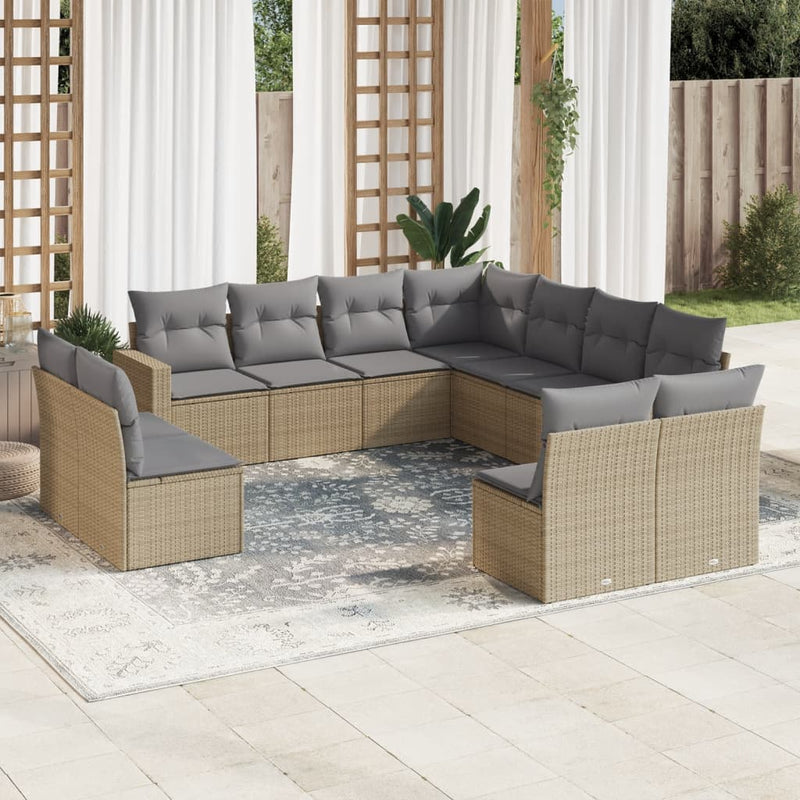 11 Piece Garden Sofa Set with Cushions Beige Poly Rattan Payday Deals