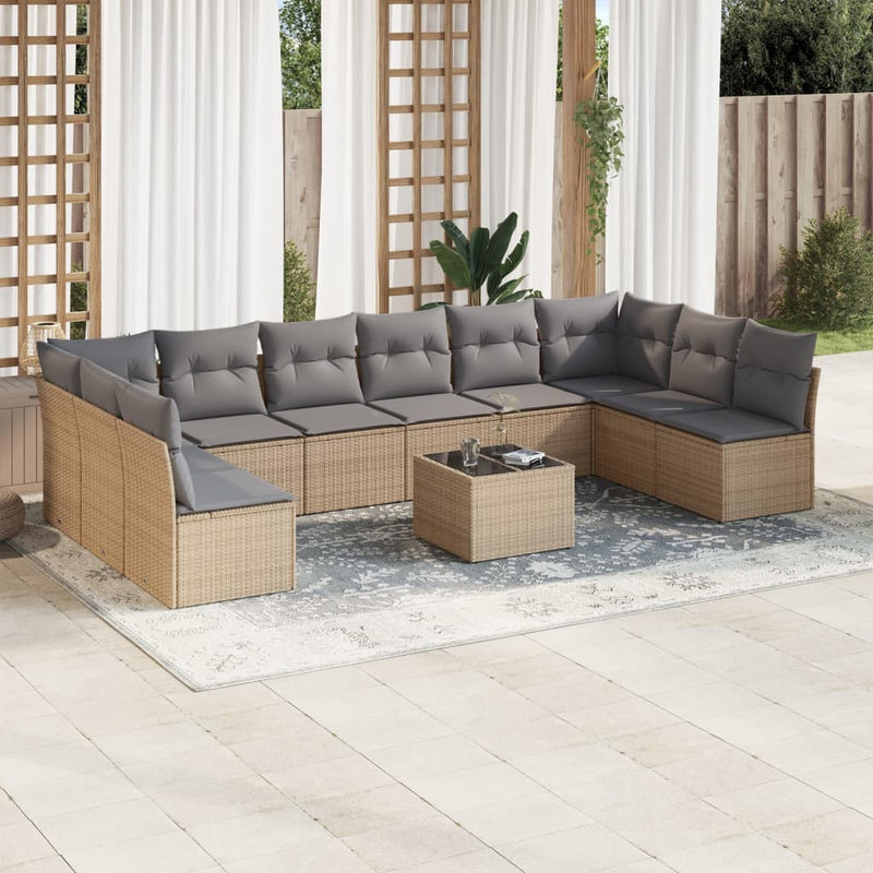 11 Piece Garden Sofa Set with Cushions Beige Poly Rattan Payday Deals