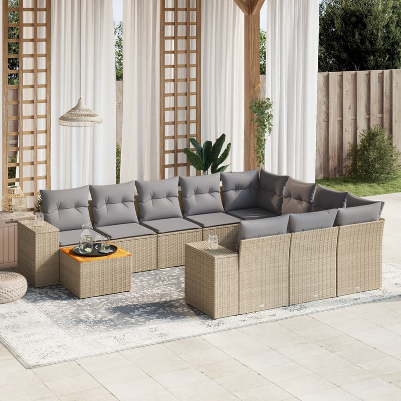 11 Piece Garden Sofa Set with Cushions Beige Poly Rattan Payday Deals