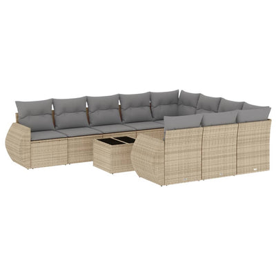 11 Piece Garden Sofa Set with Cushions Beige Poly Rattan Payday Deals