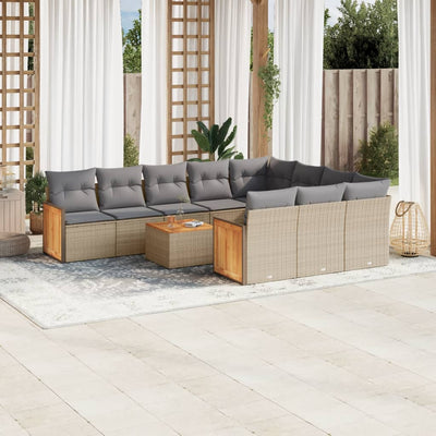 11 Piece Garden Sofa Set with Cushions Beige Poly Rattan Payday Deals