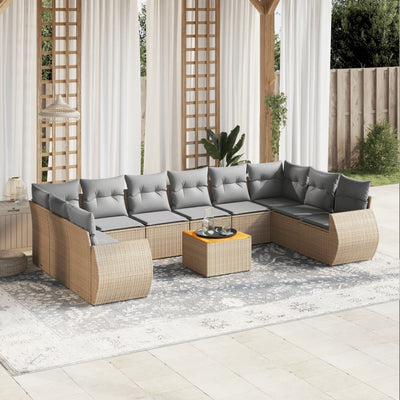 11 Piece Garden Sofa Set with Cushions Beige Poly Rattan Payday Deals