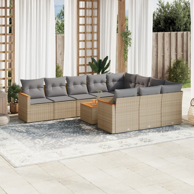 11 Piece Garden Sofa Set with Cushions Beige Poly Rattan Payday Deals