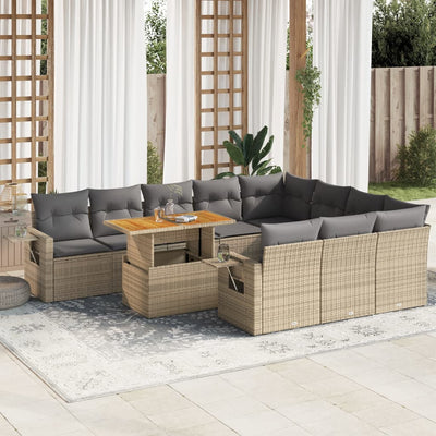 11 Piece Garden Sofa Set with Cushions Beige Poly Rattan Payday Deals