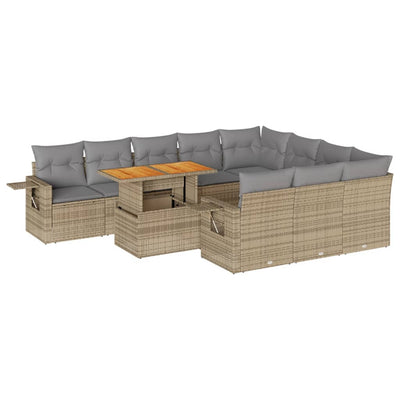 11 Piece Garden Sofa Set with Cushions Beige Poly Rattan Payday Deals