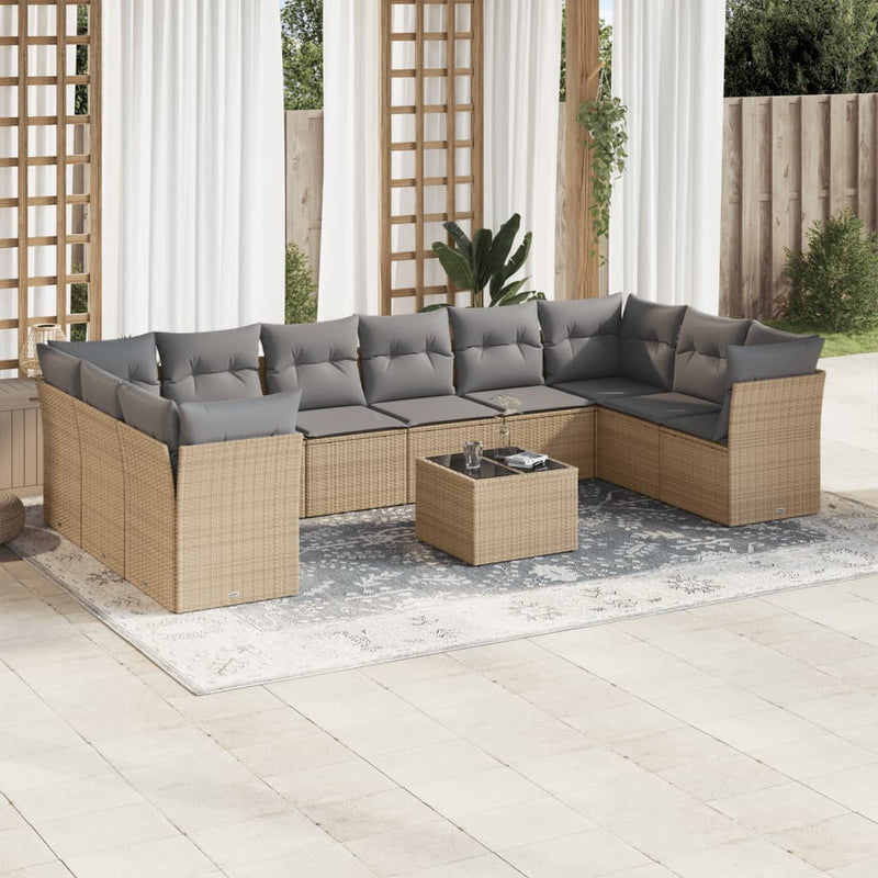 11 Piece Garden Sofa Set with Cushions Beige Poly Rattan Payday Deals