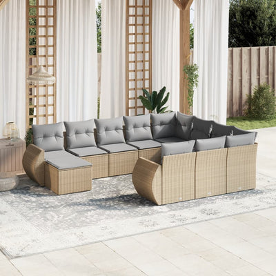 11 Piece Garden Sofa Set with Cushions Beige Poly Rattan Payday Deals